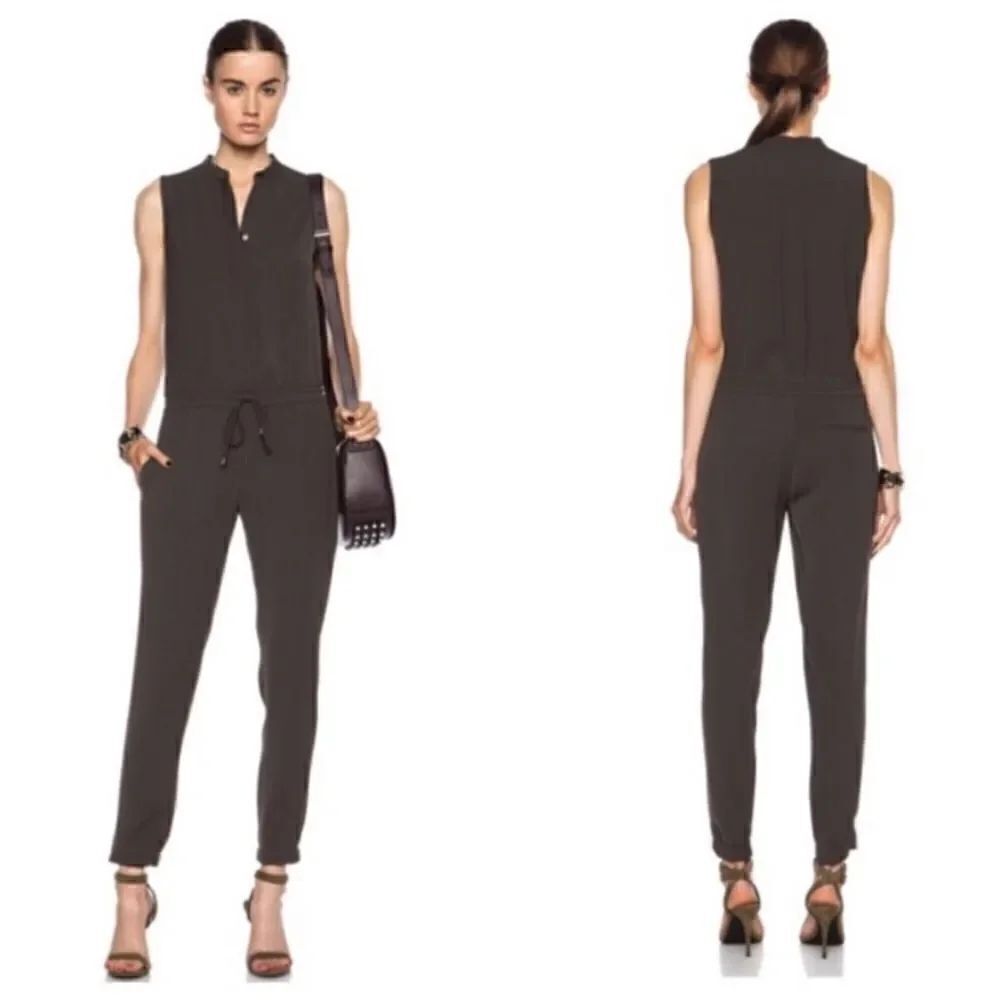Vince Grey Jumpsuit Sleeveless Button Front Slim Leg Size 8
